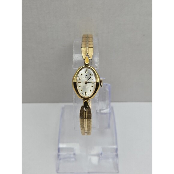 Vintage Stellaris 17 Jewels Swiss Made Womens Gold Tone Oval Wind Up Dress Watch main image 6